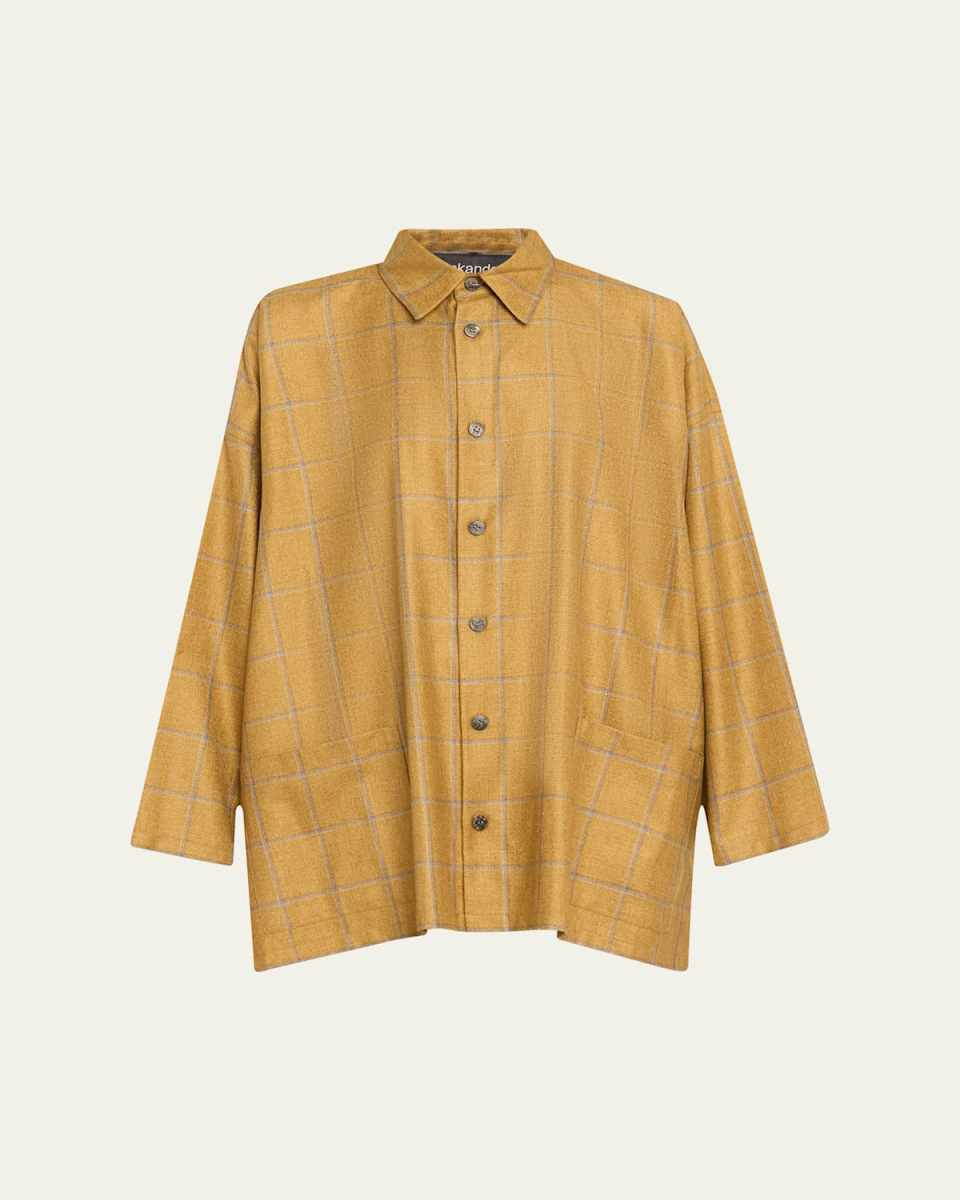 Wide A-Line Shirt Jacket With Collar (Long Length)